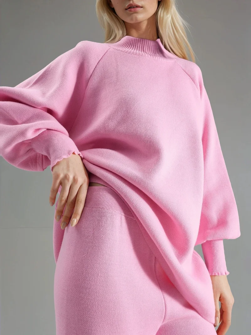 MY FASHION Powder Pink MY FASHION Loose Fit Sweater & Pants Knit Co-ord Set for Women | Best Price UAE
